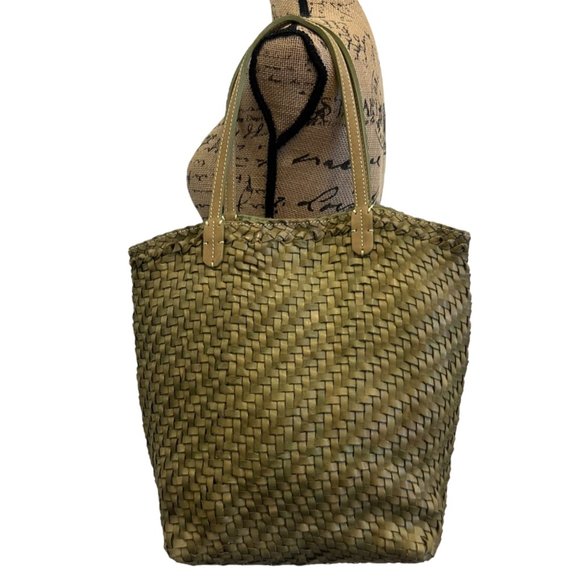 Massimo Palomba Sage Green Woven Leather Shoulder Bag with Dust Bag